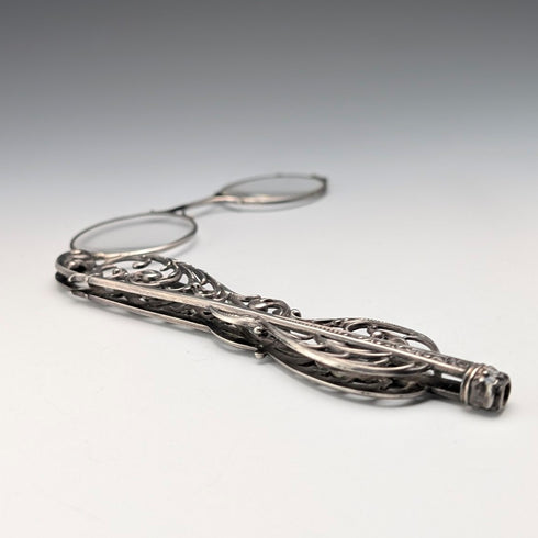 Antique American sterling silver openwork design portable folding glasses Ronietto